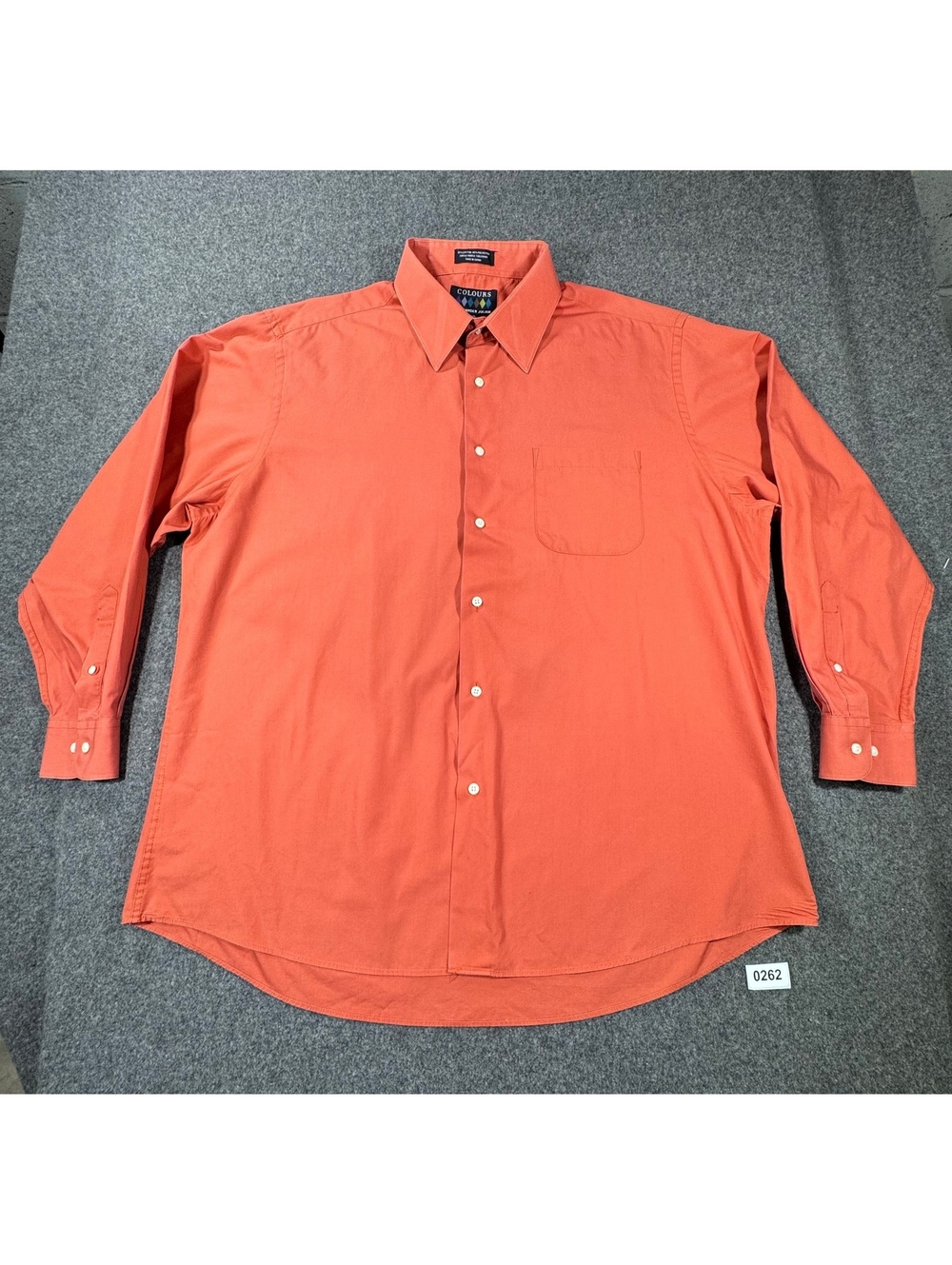 Men's Long Sleeve Button-Up Shirt in Coral Orange with Chest Pocket, Size XL